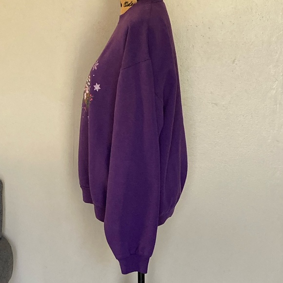 Vintage 90s Jerzees Oregon Winter Christmas Forest Purple Sweatshirt Adult L - Picture 7 of 11